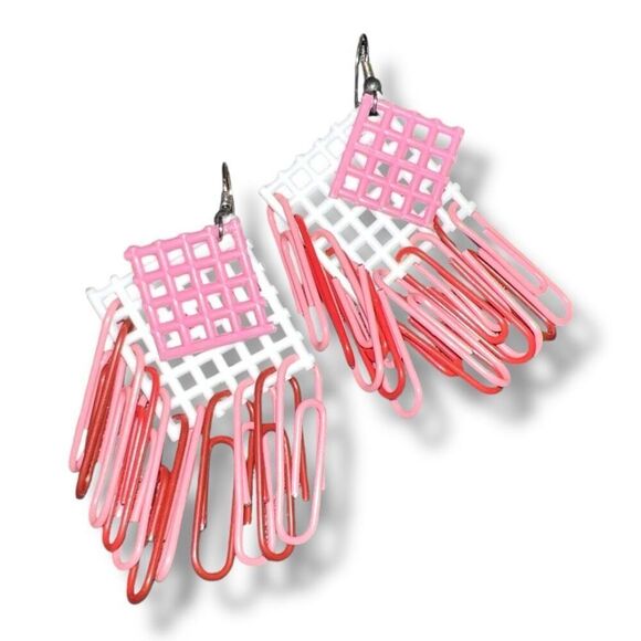 Bundle Sale 3 for $15 | Hand Crafted Pink & White Paperclip Earrings - Picture 7 of 9